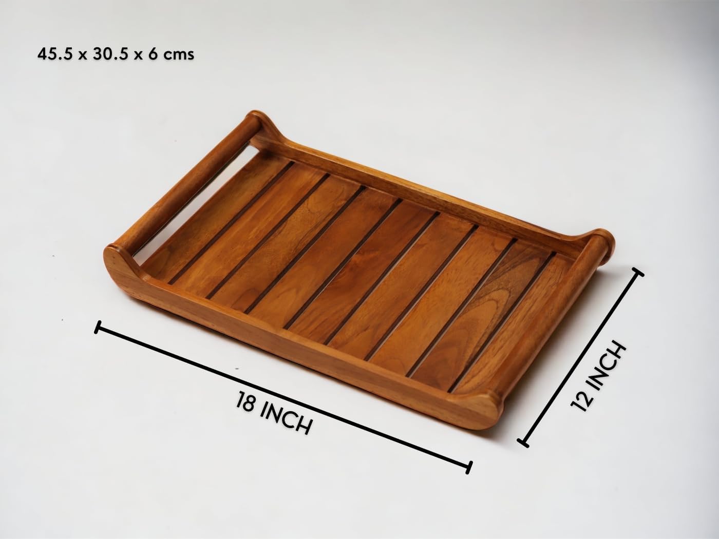 Extra Large Teak Wood Serving Tray - Handcrafted Wooden Serving Tray for Home, Kitchen, Office Organizer, 18*12*2.25