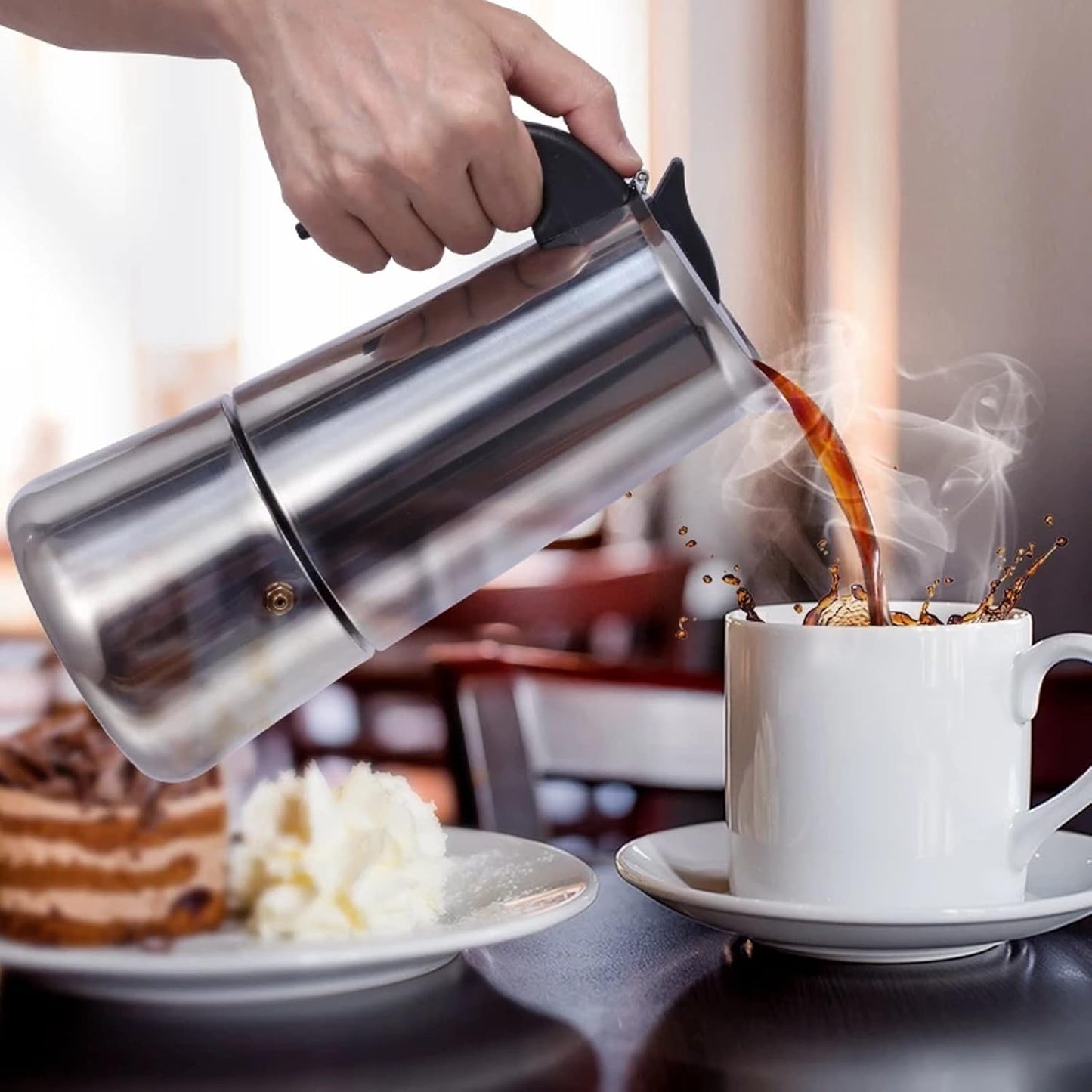 YOUTHINK Portable Electric Coffee Maker, Food Grade Stainless Steel Moka Pot for Home & Outdoor (100ml)