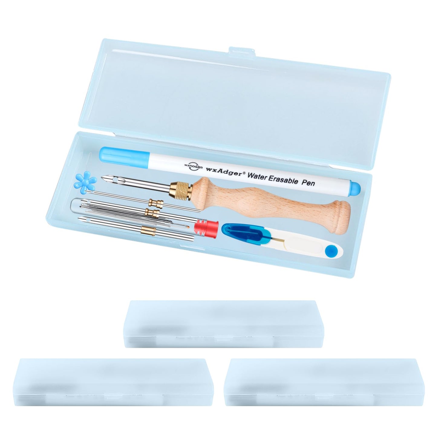 4Pack Punch Needle Kit 1.6mm-2mm-2.5mm-3.5mm-5mm Metal Tubes Adjustable Wooden Punch Needle Tool for Adult Beginner Embroidery Cross Stitching DIY Craft Decoration (Blue)