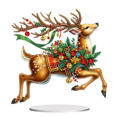 POETRYDRAW DIY Diamond Art Ornament Desktop Kit Christmas Elk, Stand Up Acrylic Diamonds Painting Ornament for Adults, 5D Special Diamond Gem Craft Tabletop Placement Board Kit