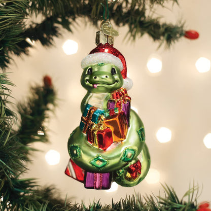 Old World Christmas Santa Snake Glass Blown Ornament for Christmas Tree, Handcrafted Holiday Decoration, Santa Collection