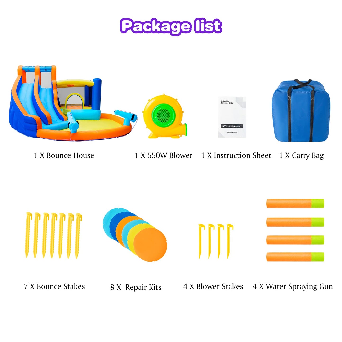 JOYLDIAS Inflatable Water Slide Bounce House,Giant Water Park, Double Slide Bouncer Castle w/Splash Pool, Jump Area, Climbing Wall, 550W Air Blower for Kids Backyard Indoor Outdoor Use,Free Water Gun
