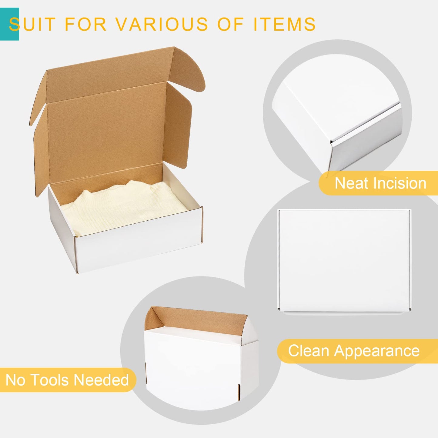 Mcfleet 24 Pack 12x9x4 Shipping Boxes - White Corrugated Cardboard Mailing Box Packaging for Small Business - Tab Locking Literature Mailer Flat Empty Gift Packing Supplies