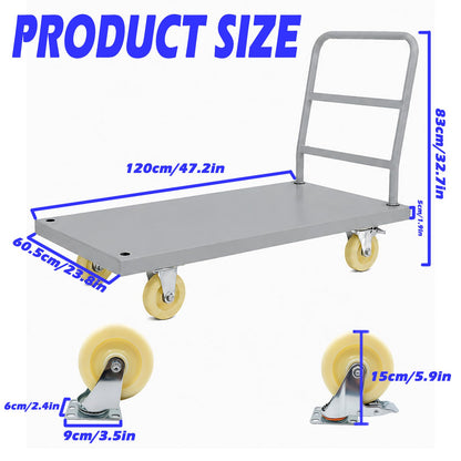 QVWZD Heavy Duty Steel Platform Truck, 47" L x 23.8" W x 32.7" H Flat Cart, Hand Trucks with Nylon Casters, 2000 lbs Capacity Steel Reinforced Flat Cart, Multi Use Utility Dolly for Warehouse Garage