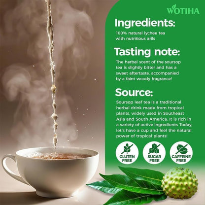 WOTIHA 45 Count Premium Soursop Graviola Tea Bags - 100% Natural soursop leaves, Non-GMO, Caffeine/Sugar/Gluten Free Vegan, Food-Grade Biodegradable Bags, Hojas De Guanabana.