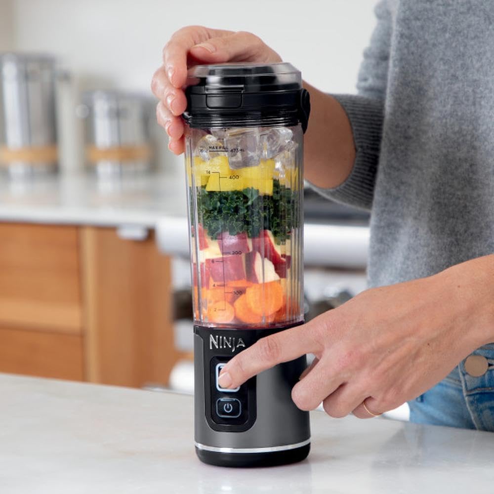 Ninja BC151BK Portable Blender - Cordless 18oz Personal Blender for Smoothies & Shakes | BPA Free, Leakproof, USB-C Rechargeable, Black