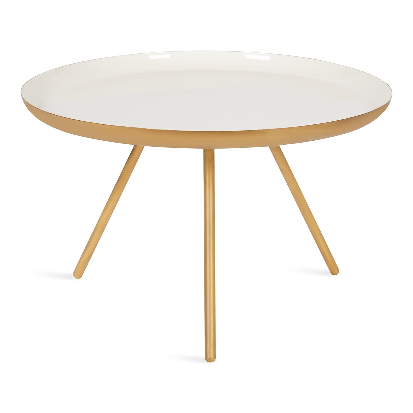 Kate and Laurel Laranya Modern Metal Coffee Table; 25 Inch Diameter; Gold and White; Decorative Round Coffee Table for Display and Storage