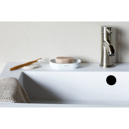 Brabantia Mindset Soap Dish (Mineral Fresh White) Anti-Rust Metal, Non-Slip Basin Soap Tray Holder for Bathroom, Shower, Kitchen Sink
