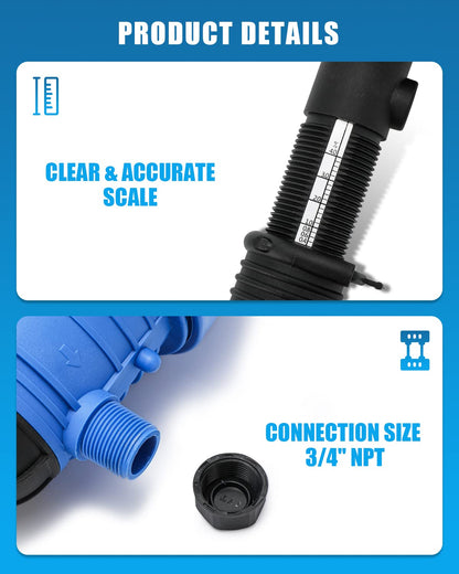 NEWTRY 1:250 to 1:25 Fertilizer Injector for Drip Irrigation Adjustable Water Powered Dosing Pump 3/4" NPT