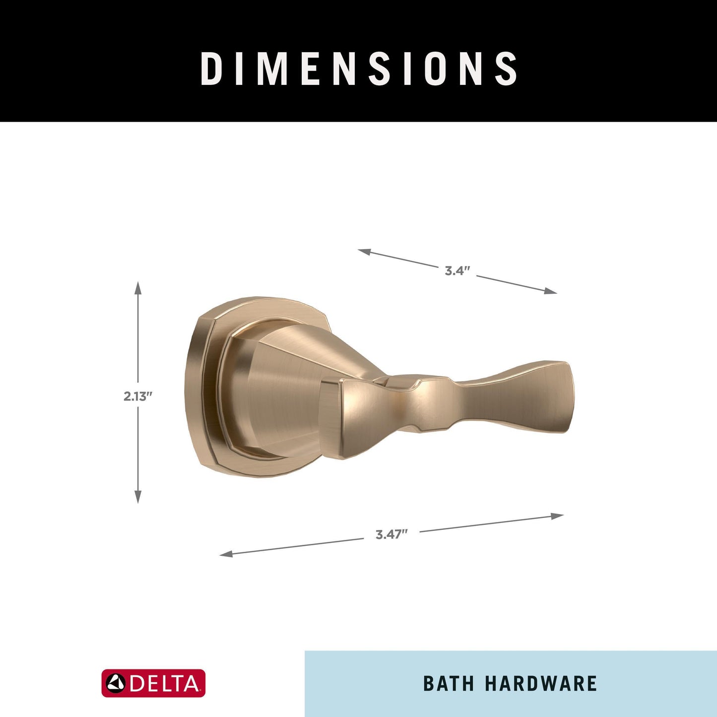 Delta Double Towel Hook for Bathroom or Kitchen| Champagne Bronze | Stryke Accessories