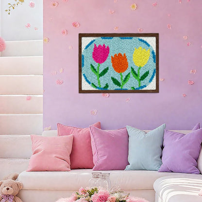 ORIGACH Tulip Latch Hook Rug Kit for Adults Printed Rug Making Kit Handmade Carpet Tapestry Cover with Hook Latch and Preprinted Canvas, Home Arts Crafts Sofa Decor, 20.5x15inch