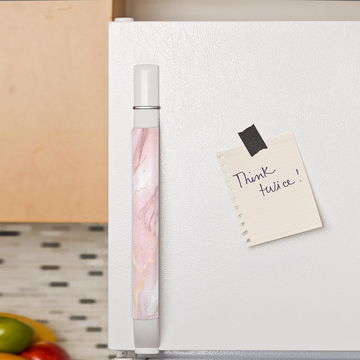 Pink Rose Gold Marble Print Refrigerator Door Handle Covers, Set of 2 Kitchen Appliance Handle Protectors