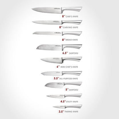 Cuisine::pro Damashiro Knife Block (Hiryu, 10-Piece Set) - Premium Japanese Steel Knife Set with Acacia Wood Block & Tempered Glass Window - Damascus-Inspired Blade