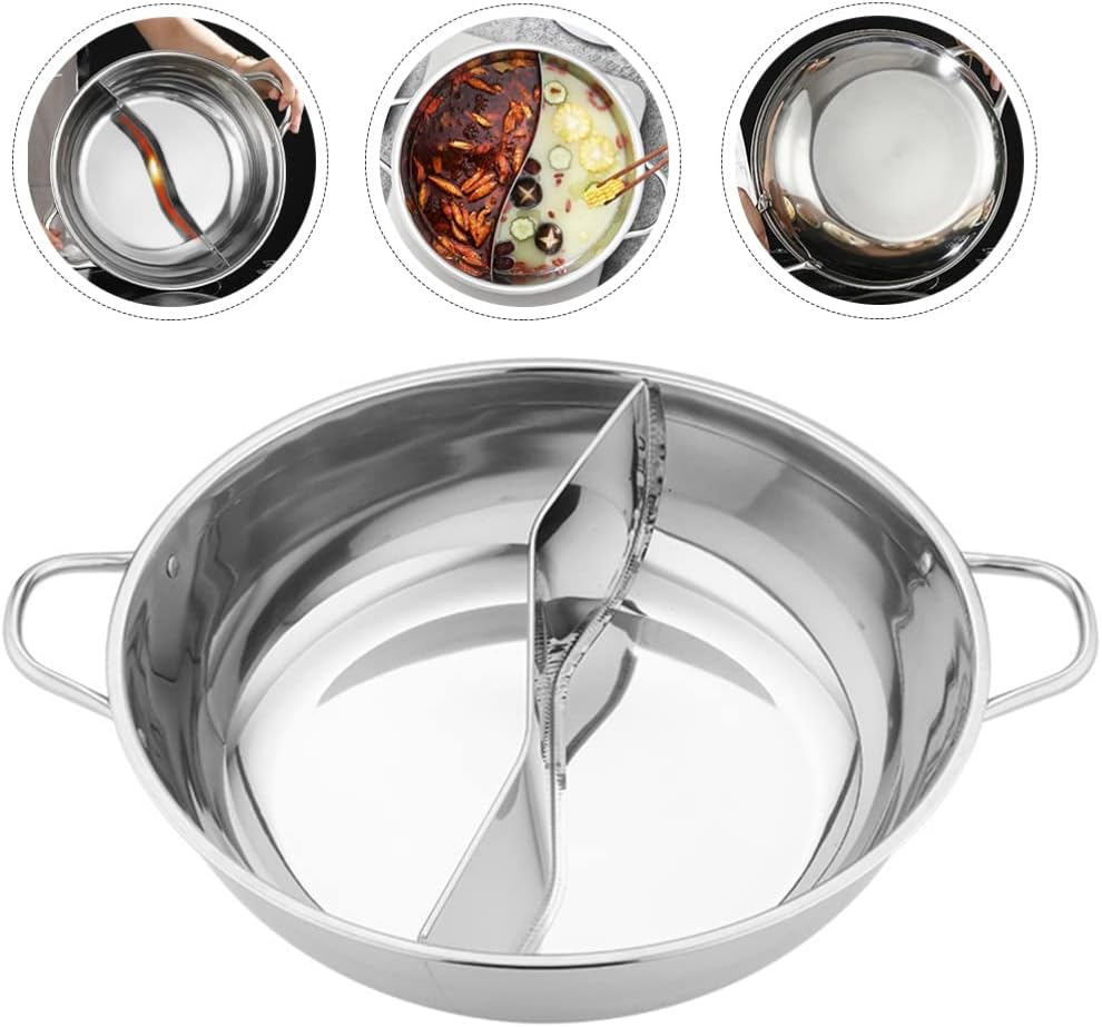 Hemoton Hot Pot with Divider, Stainless Steel Divided Hot Pot for Household Use