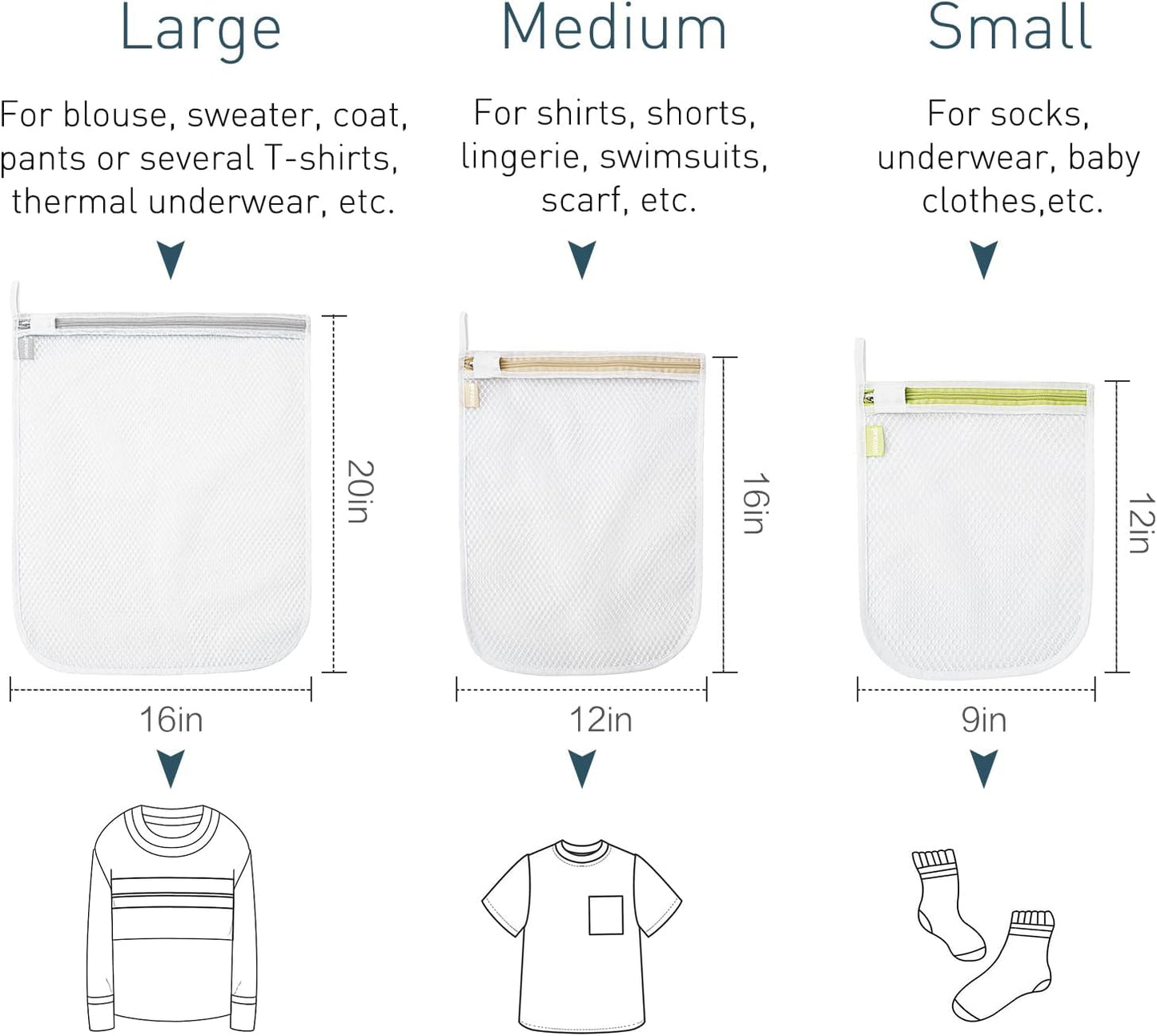 Mesh Laundry Bags, Reusable and Durable Wash Bags for Delicates, Blouse, Hosiery, Underwear, Baby Clothes - 5 Sizes