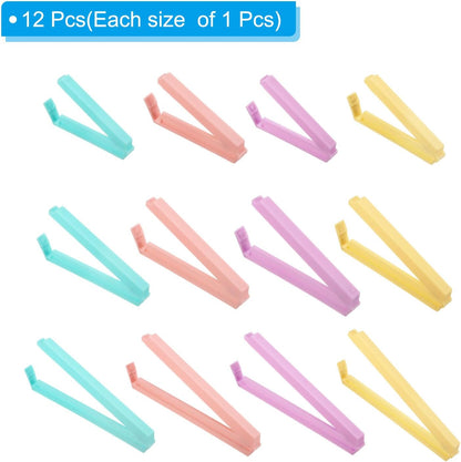 PATIKIL Sealing Clips, 12 Pack Reusable Plastic Bag Clamp Sealer for Home Kitchen Food Storage, Pink, Yellow, Purple,