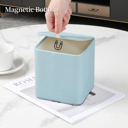 MEIBOOCH PU Leather Tissue Box Cover with Magnetic Closure, Square Tissue Box Holder with Rounded Edges Design (Blue, Square)