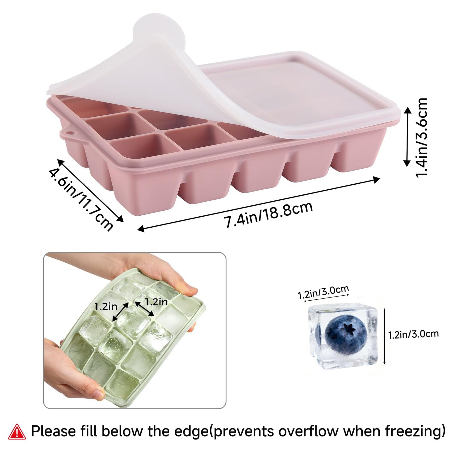 Silicone Ice Cube Trays with Lid, Set of 4, Easy Release Ice Molds, Reusable and Stackable Ice Trays for Freezer for Cocktail, Whiskey, Baby Food, BPA Free (multicolour)