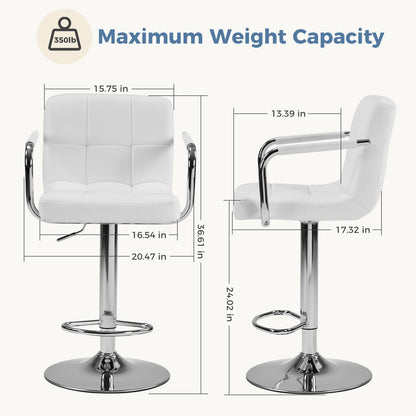 DUMOS Bar Stools Set of 4, Adjustable Swivel Bar Chairs with Padded Armrests and Ergonomic Backrest for Kitchen Island Counter Pub Dining Room, Water-Resistant PU Leather, White