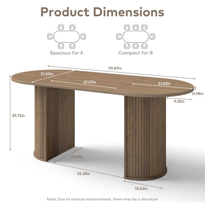 SoarFlash 70.8" Oval Dining Table for 4-6 Person Kitchen Table with Semi-Cylindrical Legs Base Modern Farmhouse Dinner Tables for Dining Living Receiption Room (Brown)