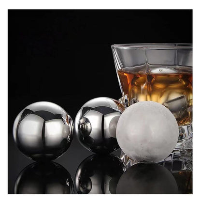Ecentaur Large Whiskey Stones Stainless Steel Metal Ice Cube Reusable Balls 2.2" Gift Set for Men Chilling Drinks Set of 4