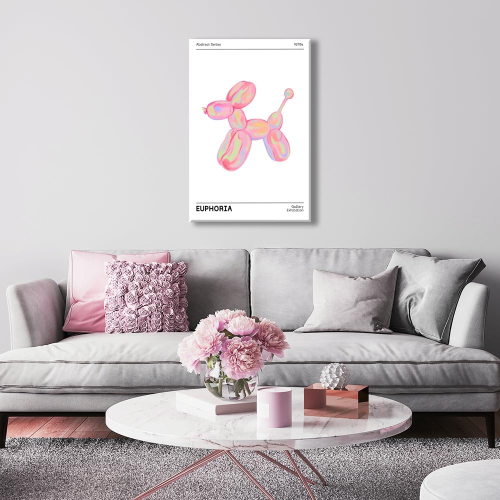 BNGFDV Retro Euphoria Canvas Wall Art, Minimalist Trendy Preppy Abstract Poster, Funky Pink Print for Girls Teen Room