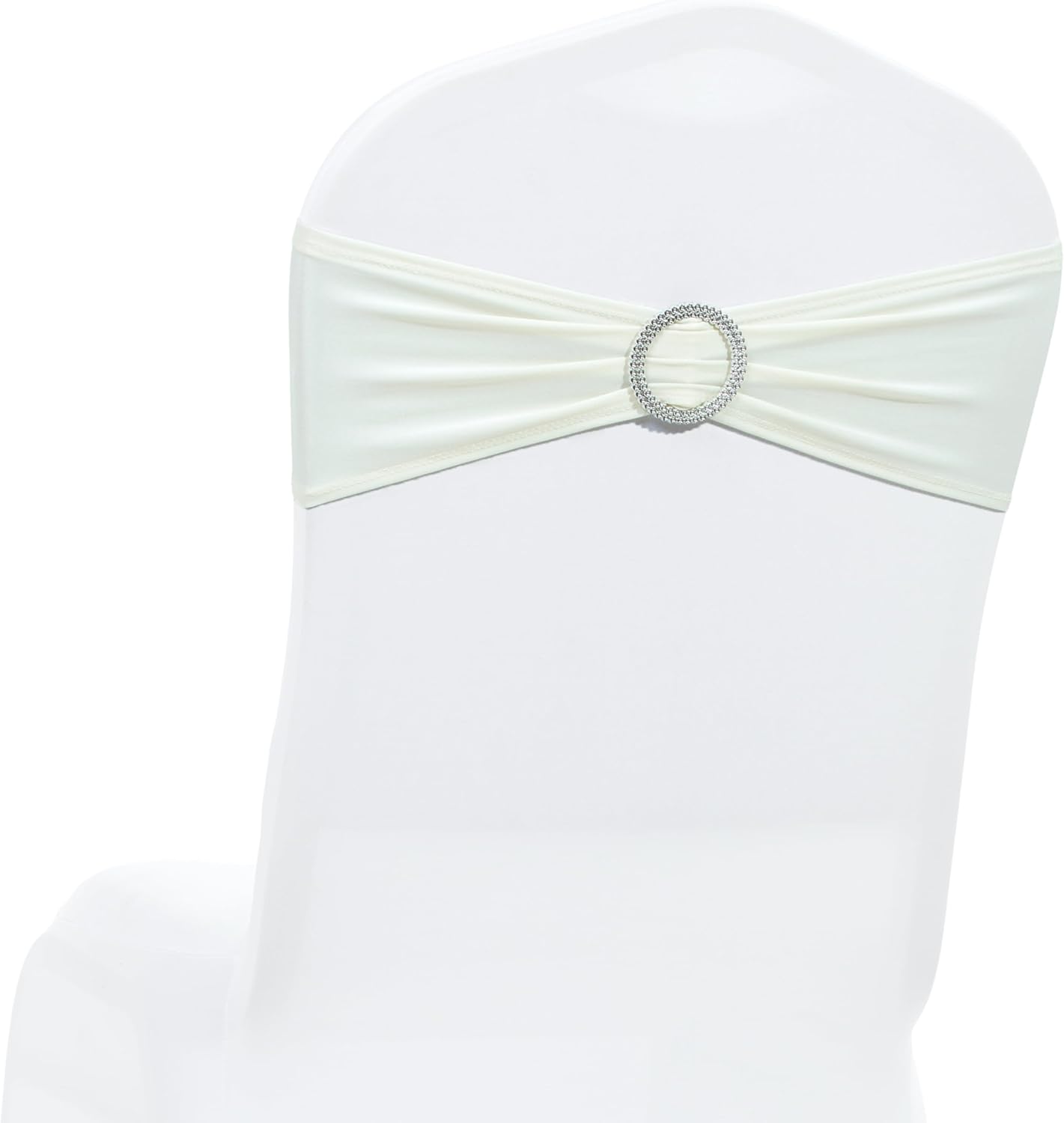 MDS Spandex Chair Sashes - Premium Stretch Covers with Buckle Slider | Universal Fit for Weddings & Events - Ivory, Pack of 75