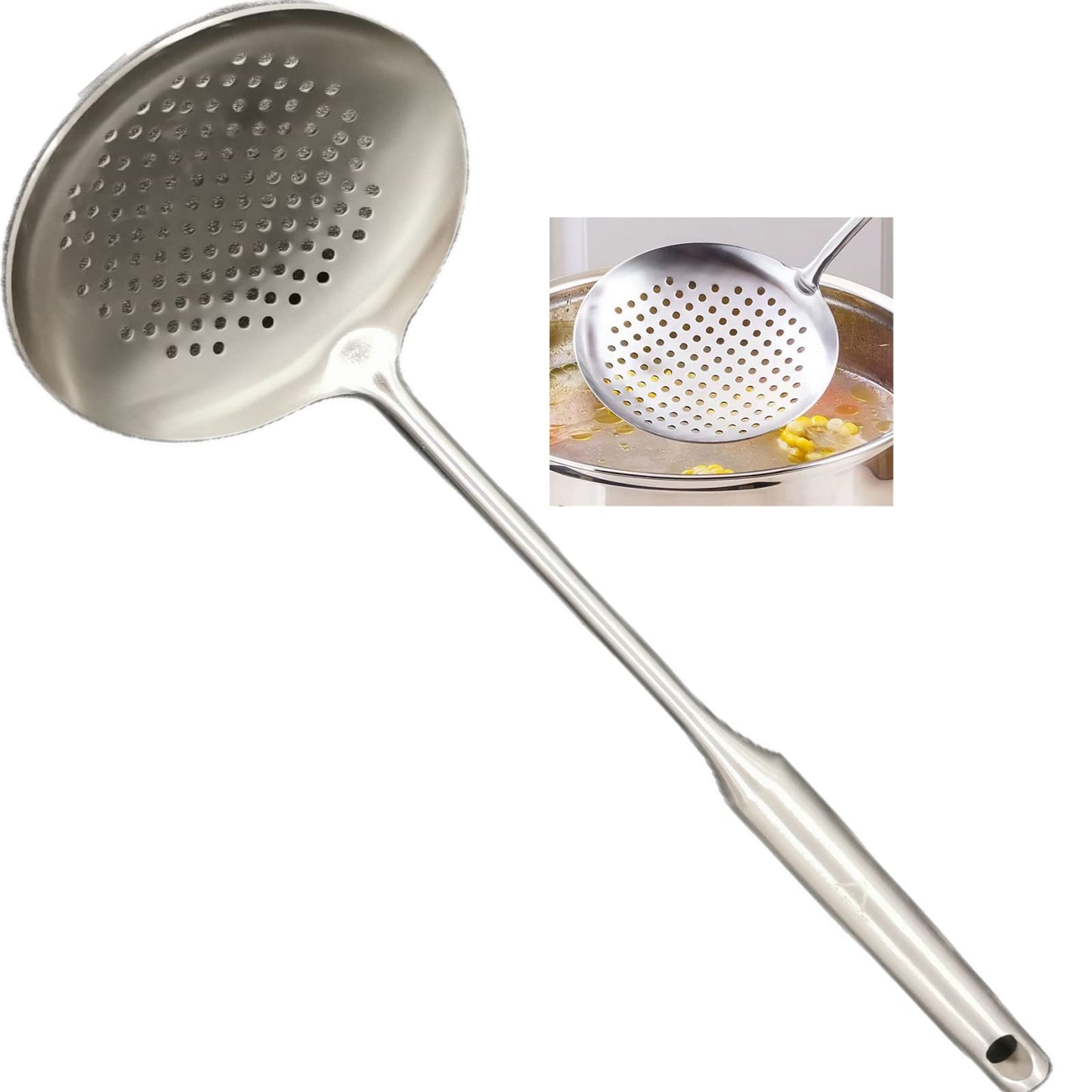 A · HOUSEWARE Skimmer Stainless Steel Large Slotted Spoon Colander Strainer Ladle for Cooking Heat Proof Hollow Handle Serving Utensil 14.96 inches