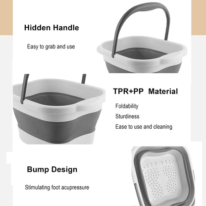 Leemeimei Collapsible Foot Soak Tub 15L(4 GL) with Handle, Bath Massager for Dry Cracked Feet, Plastic Grey Foot Bucket