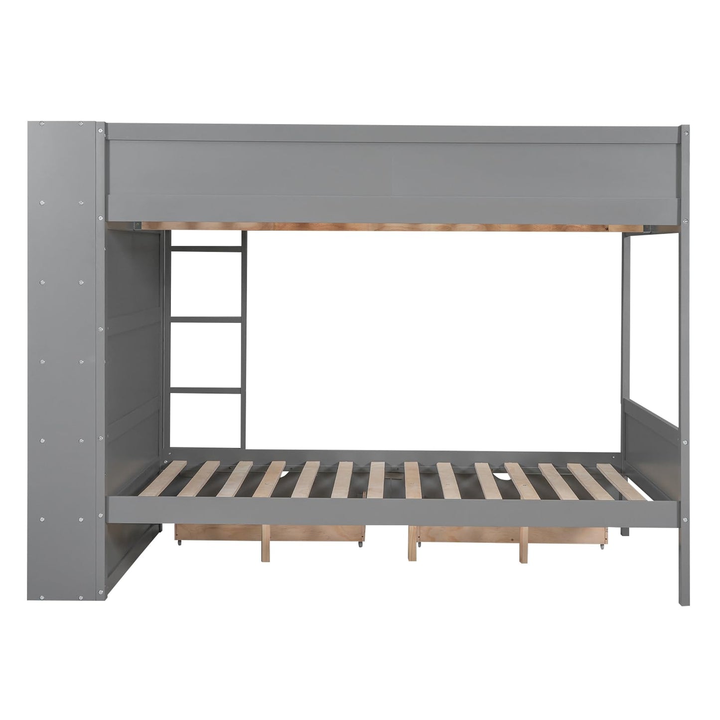 Merax Full Over Full Bunk Bed with 2 Drawers and Multi-Layer Cabinet, Gray