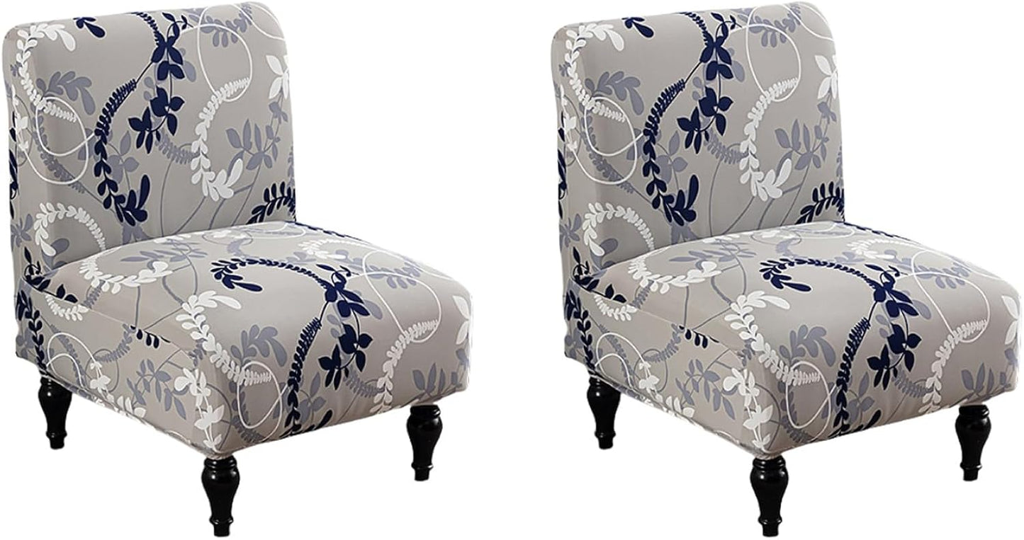 2PCS Armless Accent Chair Covers - Soft Printed Slipcovers for Slipper Chairs in Living and Dining Room