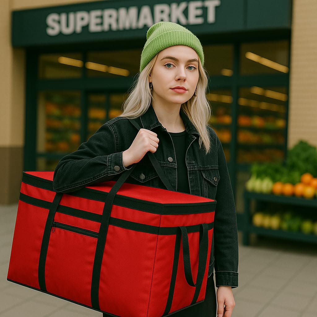 musbus Extra large XXXL Insulated Food Delivery Bag Cooler Bags Keep Food Warm Catering Therma Catering Bag for doordash 22x14x13 Cooler Bags Therma Shopper hot warming RED Pizza BLACK