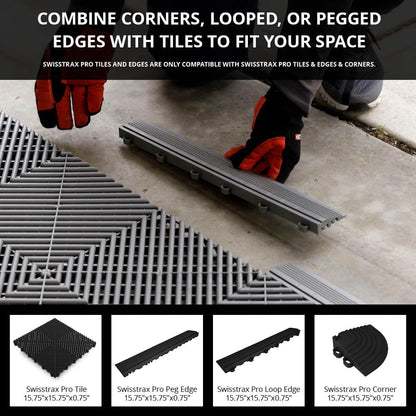 Swisstrax Ribtrax Smooth PRO Interlocking Garage Floor Tiles, 15.75 x 15.75-Inch, Slate Grey, 24 Piece Set
