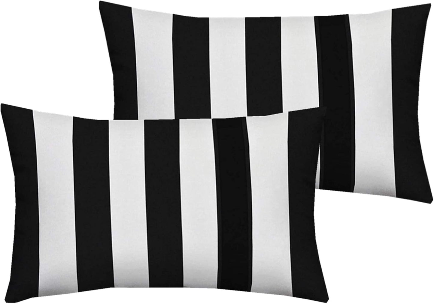 Leaveland Set of 2 12x20 Inch White and Black Stripe Cotton Polyester Square Throw Pillow Case for Home Decor