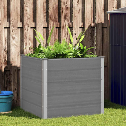 Foknhdi 39.4 x 39.4 x 35.8 in Grey Raised Garden Bed Outdoor, Large Square WPC Planter Box with Aluminum Frame for Patio, Balcony, Yard Herb & Vegetable Growing