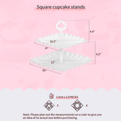 Pack of 10 NWK Cake Stand Set, with 3 x Two-Tier and 3 x Three-Tier Cupcake Stands, 4 x Appetizer Trays, 1 x Tablecloth for Birthday Bridal Baby Shower Party (White)