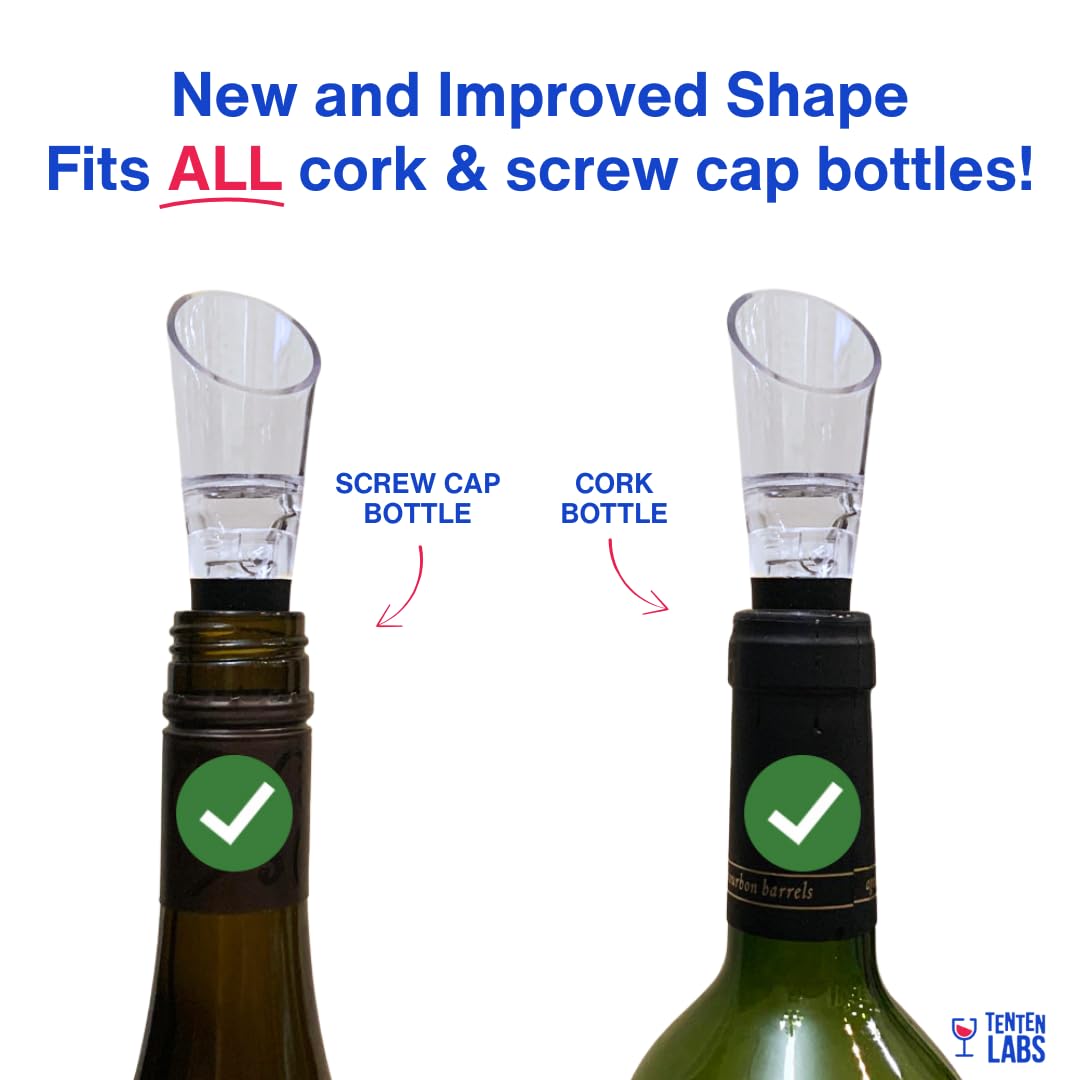 TenTen Labs Premium Wine Aerator Pourer Spout (2-Pack) – Rich Bubbles for Improved Flavor & Aroma – Wine Accessories for Wine Lovers with No-Drip Design – Perfect Gifts for Women and Men – Black