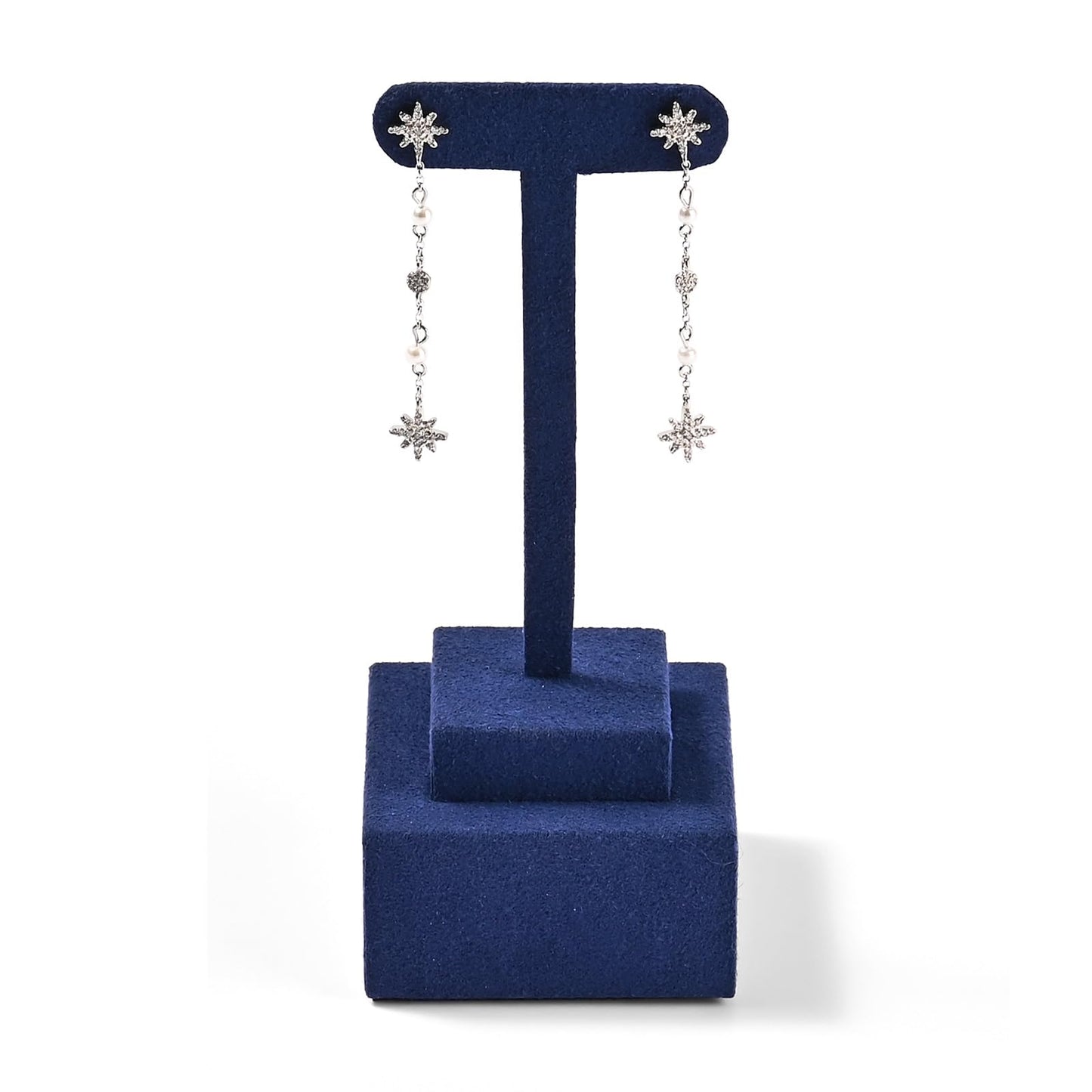 Woodten Microfiber T-Bar Earring Display Stand Compact Jewelry Earrings Holder for Jewelry Stores, Exhibits(Blue)
