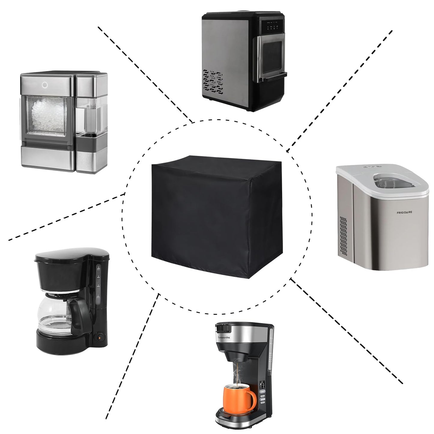 Ice Maker Cover, Universal Waterproof Shield for Rice Cooker, Bread Machine, Other Countertop Appliances, Black