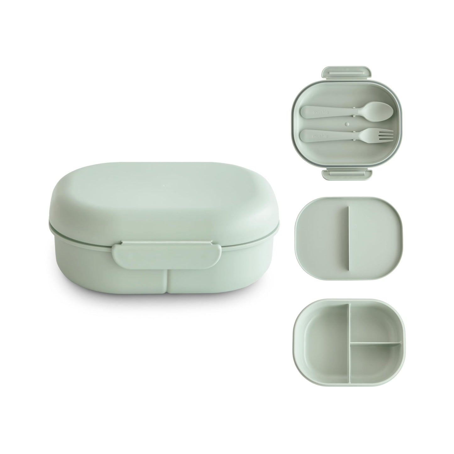 mushie Kids Bento Lunch Box | 3-Compartment & Removable Divider + Fork & Spoon Utensils | Great For Meals, School, Snacks On-the-Go | Dishwasher Safe (Sage)