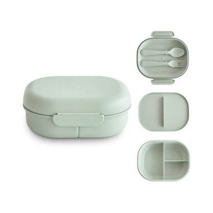 mushie Kids Bento Lunch Box | 3-Compartment & Removable Divider + Fork & Spoon Utensils | Great For Meals, School, Snacks On-the-Go | Dishwasher Safe (Sage)