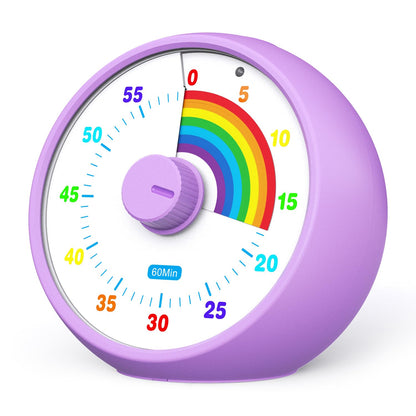 Visual Timer for Kids, 60-Minute Countdown for Classroom Office Kitchen, Desk Timer Kids Time Management Tools with Silent Operation, Pomodoro Timer Rainbow Pattern Purple