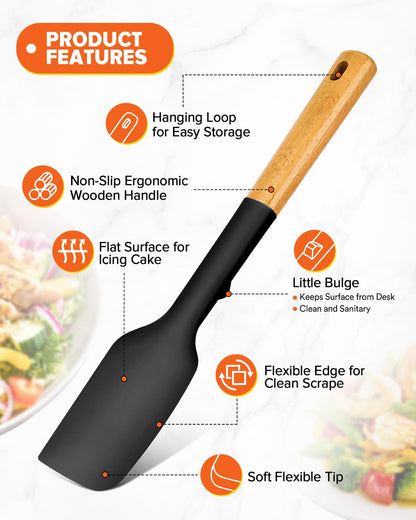 Silicone Spatula Spoon Set, Great for Mixing, Folding, Scraping, and Spreading, Sturdy BPA-Free Matte Silicone, Wooden Handle Rubber Spoonula for Nonstick Cookwares,4 Pack (BLACK)