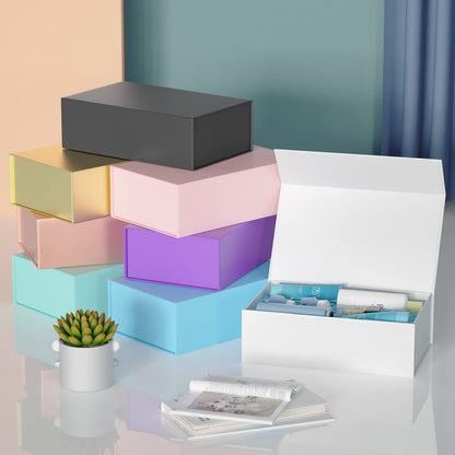 RYDDOY 5 Pack White Gift Box, 9.5x6x3'' Gift boxes for Presents with Lids Magnetic Closure Rectangle Collapsible for Bridesmaid Proposal Box, Wedding, Christmas, Halloween, Birthday Gift Packging