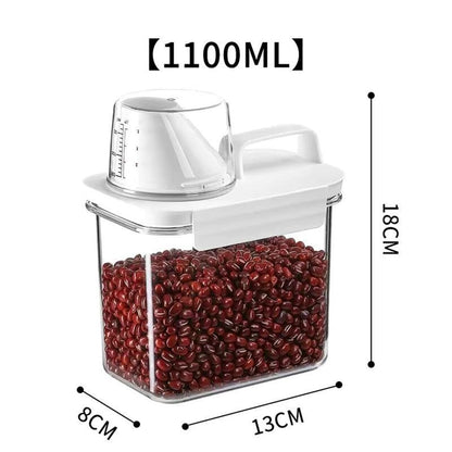 Triflice 2Pcs Rice Dispenser Storage Containers, 1.1L Small Rice Bucket with Measuring Cup & Pour Spout, Kitchen Plastic Airtight Container for Cereal, Grain, Flour, Sugar, Oatmeal, Dry Pet Dog Food