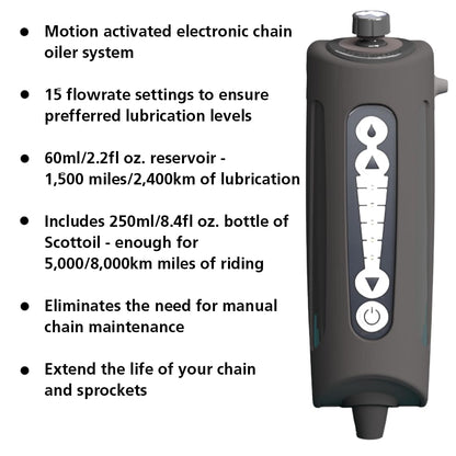 Scottoiler xSystem 3.0+ Electronic Automatic Motorcycle Chain Lubrication System with Bluetooth App Control, Biodegradable Green Scottoil & Traveller Expansion Bag Extra Range Bundle