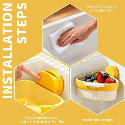 2026 New Suction Cup Sink Strainer | Corner Sink Strainer | Sinks Trash Food Waste Catcher | Triangle Storage Rack with Drain Hole | Press Automatic Dumping Sinks Drainer Basket (Yellow)