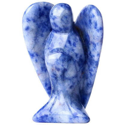 QINJIEJIE Blue White Sodalite Crystals Angel Guardian Statue, Hand Carved Natural Stone Peace Angel Healing Gemstones Figurines, Room and Office Decorations, Gifts for Women
