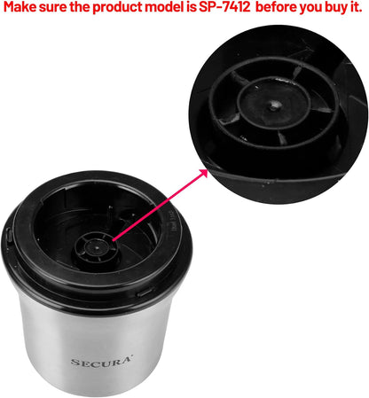 Secura Electric Coffee and Spice Grinder Replacement Parts, Stainless Steel Removable Grinder Bowl for Model SP-7412