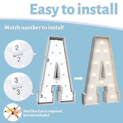 4FT Marquee Light Up Letters A,Party Decoration Large Marquee Letters with Weighted Water Bag,Pre-cut Foam Board Set Can Be Used for Birthdays,Weddings,Baby Anniversaries